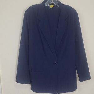 Sag Harbor Blue Blazer Oversized Hip Length Lightweight Pockets Button Relaxed